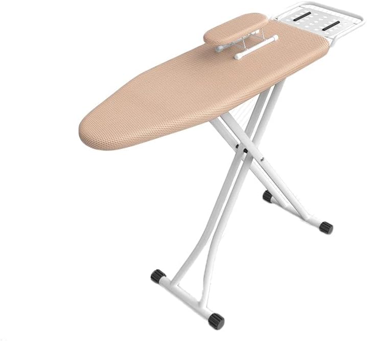Une table de repassage dont la hauteur se regle, avec une structure pliante