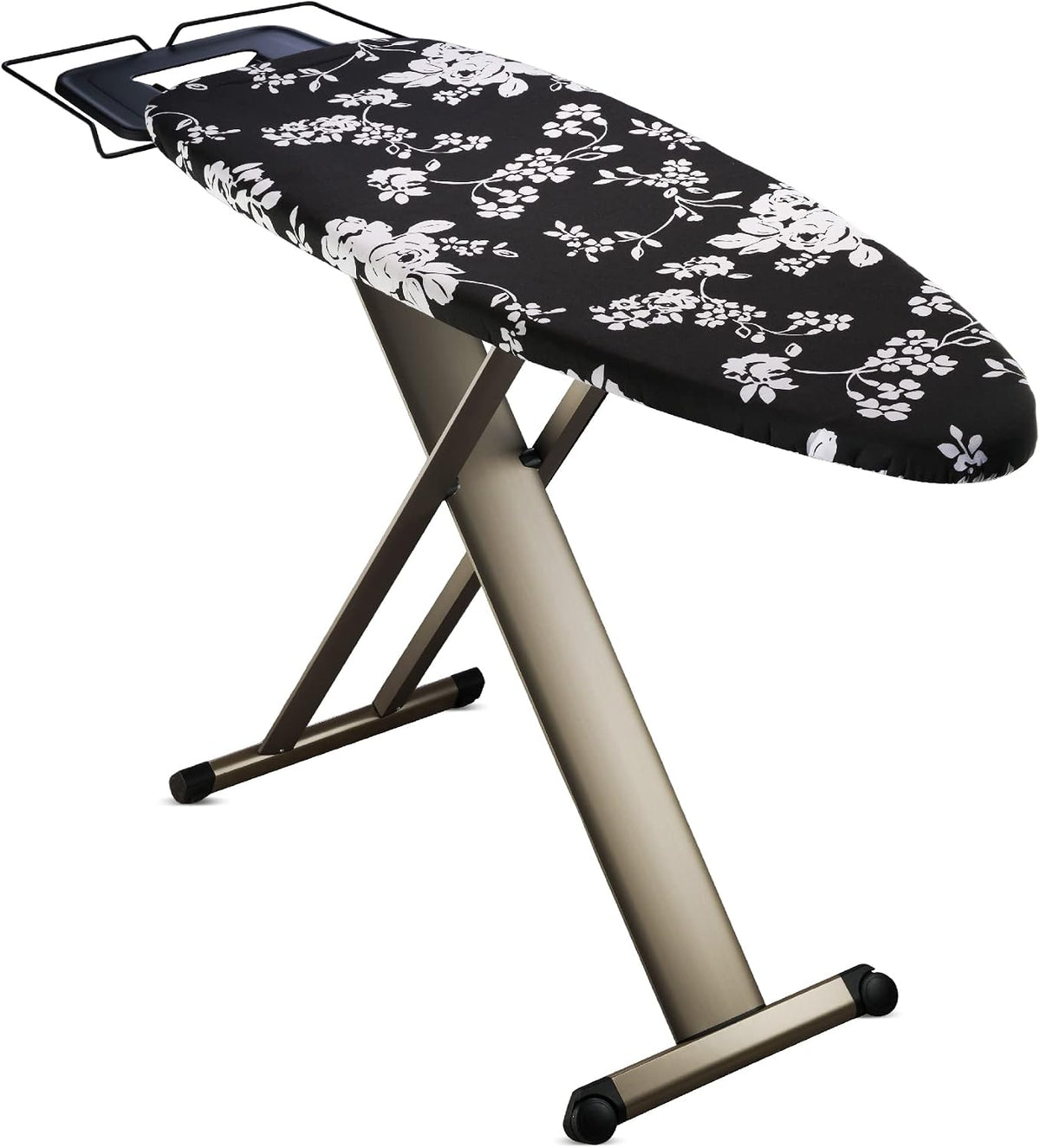 Cette table de repassage qui se deplace sur roulettes dispose aussi d'un support pour le fer