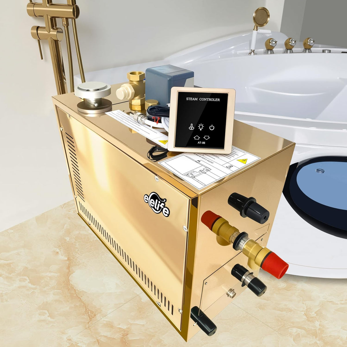 Le generateur de vapeur pour bain avec controle de surchauffe, avec des elements metalliques